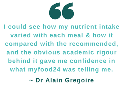 I used myfood24 in designing and iterating the breakfast matching, and Alain used their App to track his diet-I could then see_use the backend to do the nutrient analysis.