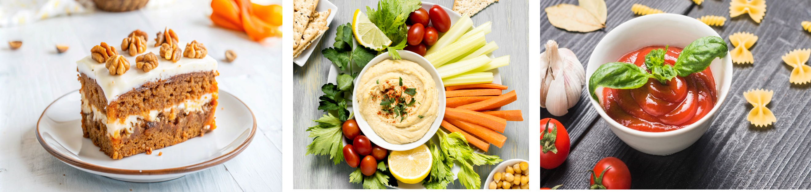 Carrot Cake, Carrots and Hummus & Pasta Sauce
